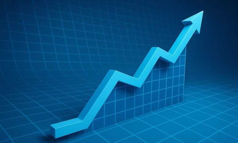 growth, arrow, upward, trend, success, finance, chart, blue, business, progress, increase, development, graph, statistics, market, achievement, rise, data, investment, future, ai generated