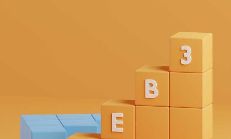 a block tower with the letters b e w on it