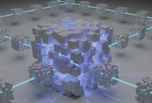 a computer generated image of a cube surrounded by smaller cubes